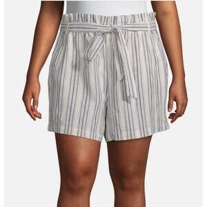 a.n.a Women's Small Linen Blend High Rise Pull-On Shorts Striped Navy Ivory